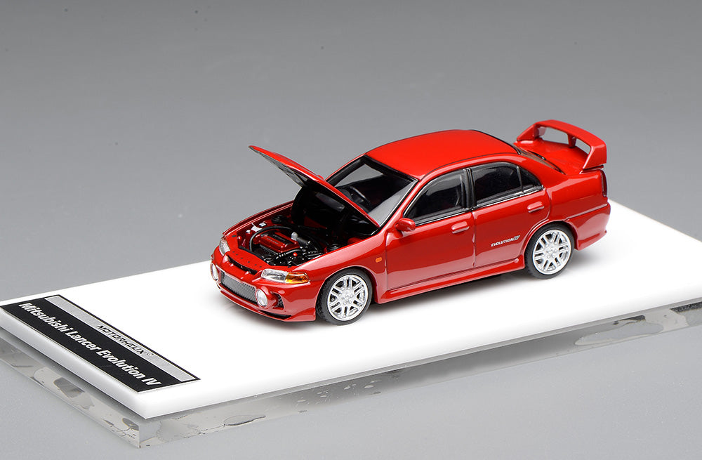1/64 Motorhelix Mitsubishi Lancer EVO IV Black Red Yellow Openable Hood Changeable OZ Wheel Diecast