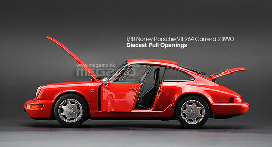 1/18 Norev Porsche 911 964 Carrera 2 1990 Red Diecast Full Open