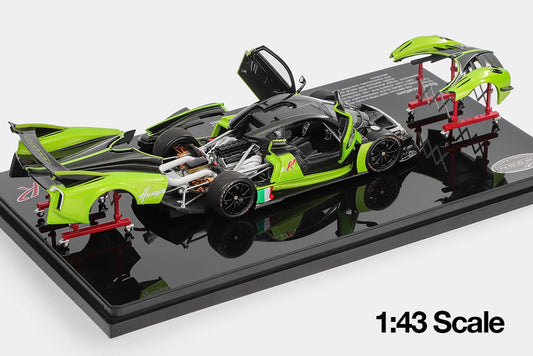 Pre Order 1/43 LCD Pagani Huayra-R White Green Diecast Full Open