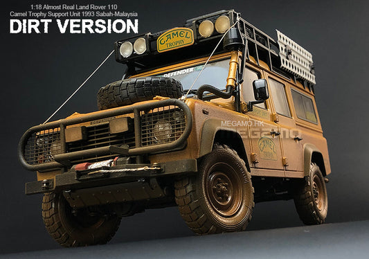 1/18 Almost Real Land Rover Defender 110 Camel Trophy Malaysia Sabah 1993 Dirt Version Full Open Diecast Model