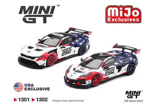 Pre Order 1/64 Mini GT 1301 American 250 Years Ford Mustang GTD Chevrolet Corvette ZR1