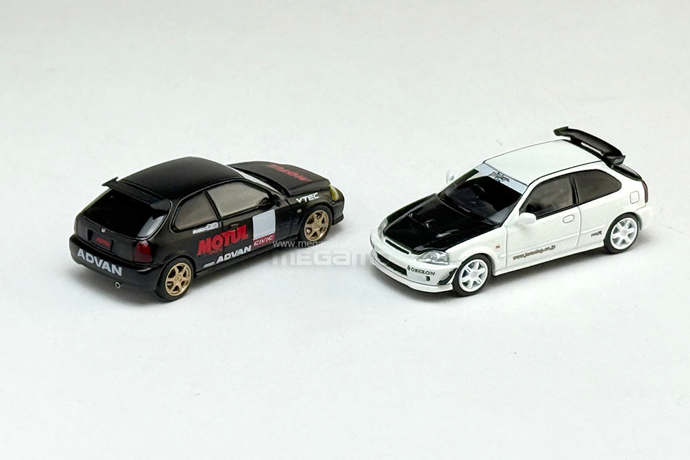 1/64 Motorhelix Honda Civic Type R EK9 J's Racing Livery White Openable Engine Cover Diecast Model
