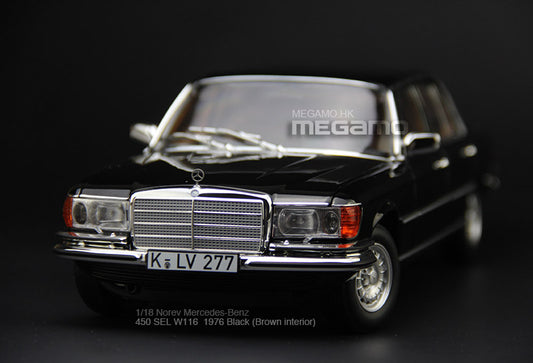 1/18 Norev Mercedes-Benz 450 SEL 6.9 W116 1976 Black Silver Diecast fully open