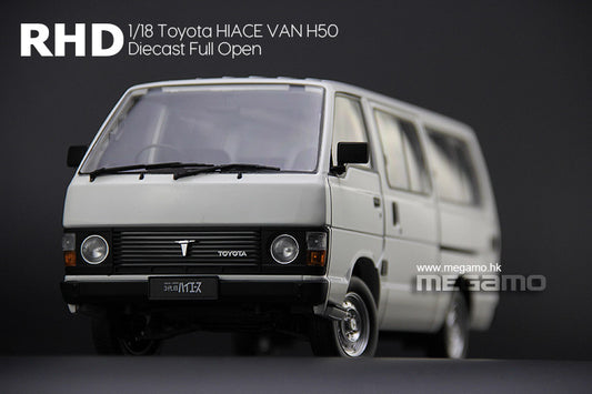 1/18 Toyota Hiace H50 Van 1982 White RHD LHD Diecast Full Opening
