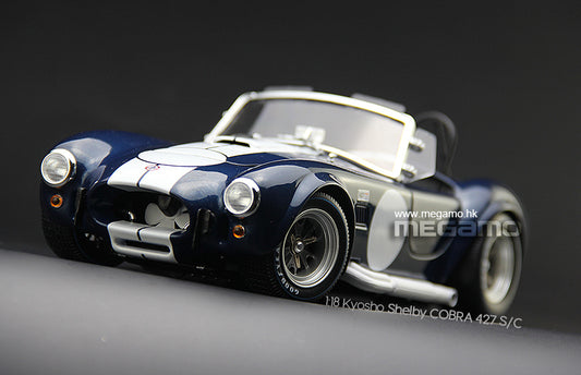 1/18 Kyosho Shelby Cobra 427 S/C Saphire Blue Silver Dark Blue Diecast Full Open