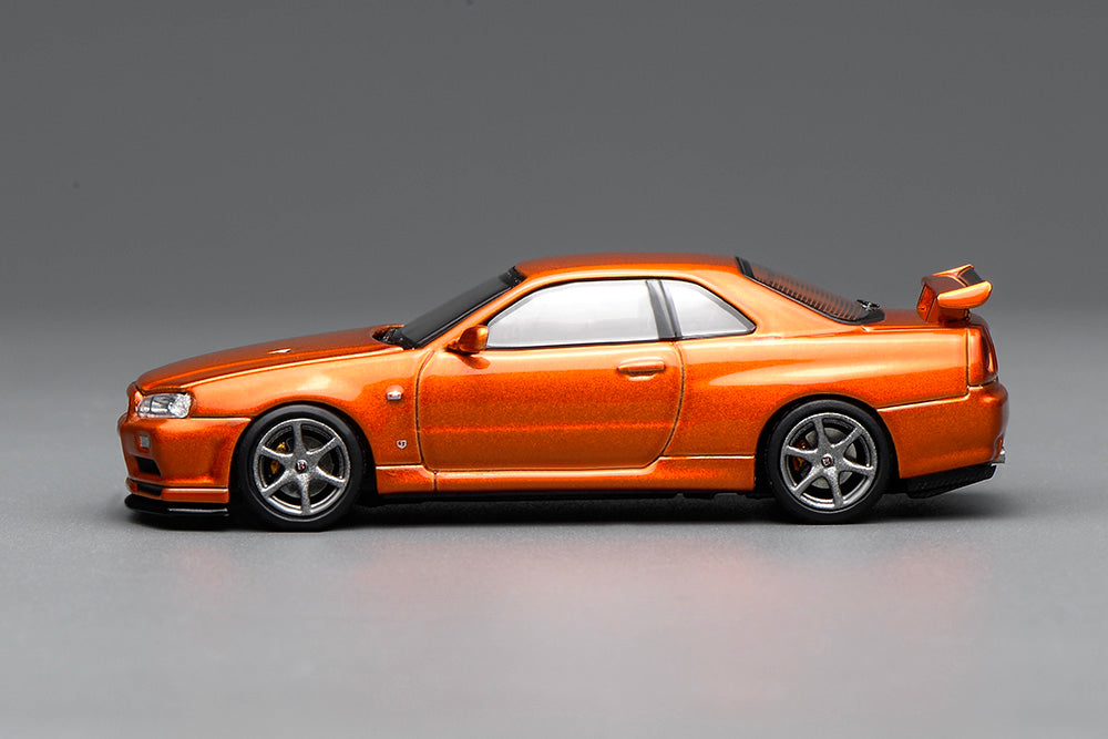 1/64 Motorhelix Nissan Skyline GT-R R34 V-Spec II Customized Orange Openable Bonnet Diecast