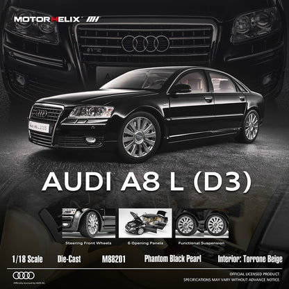 Pre Order 1/18 Motorhelix Audi A8L D3 W12 Black Full Open Diecast Model