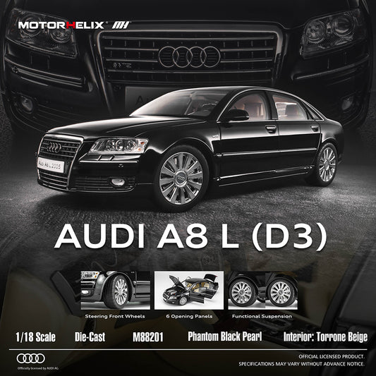 Pre Order 1/18 Motorhelix Audi A8L D3 W12 Black Full Open Diecast Model