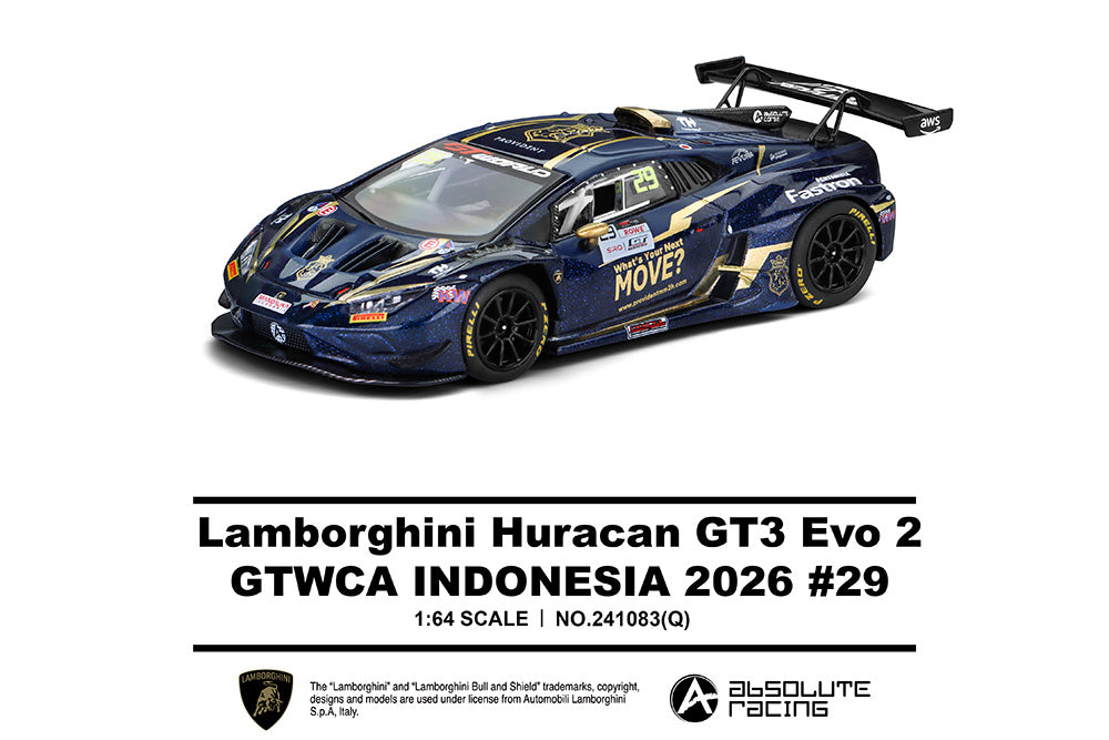 Pre Order 1/64 Trends Hobby TH Lamborghini Huracan GT3 Evo 2 GTWCA Indonesia 2026 #29 Absolute Racing