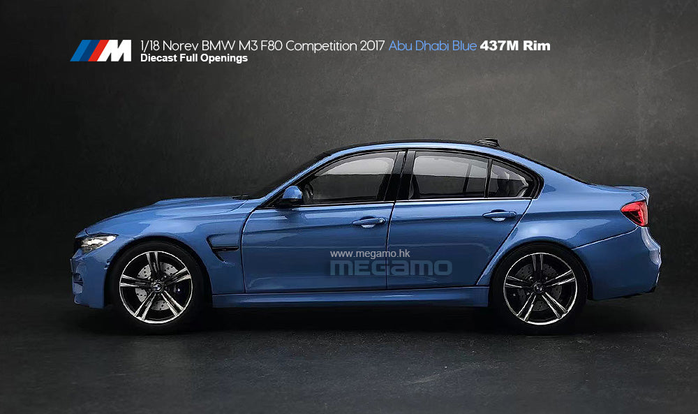 1/18 NOREV BMW F80 M3 Sedan 2017 Competition Yas Marina Blue w/ 437M Wheel Diecast Full Open