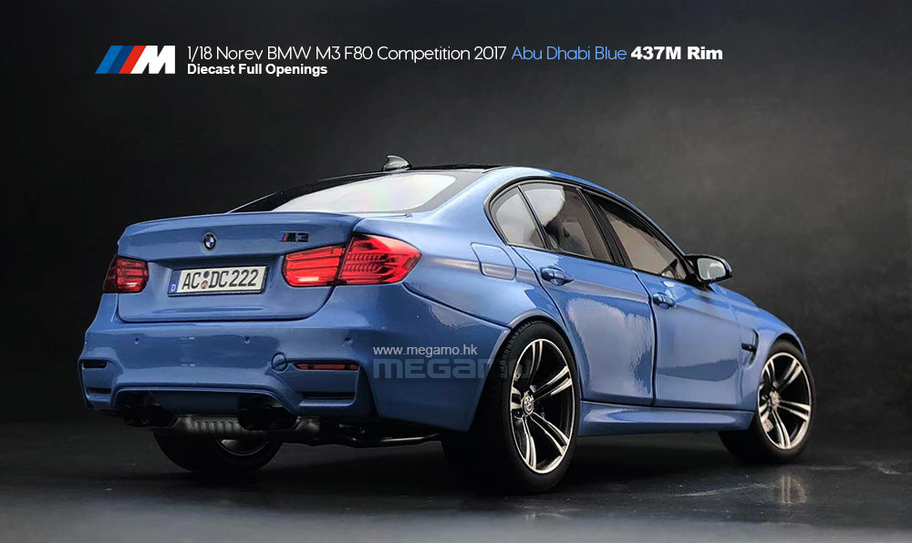 1/18 NOREV BMW F80 M3 Sedan 2017 Competition Yas Marina Blue w/ 437M Wheel Diecast Full Open