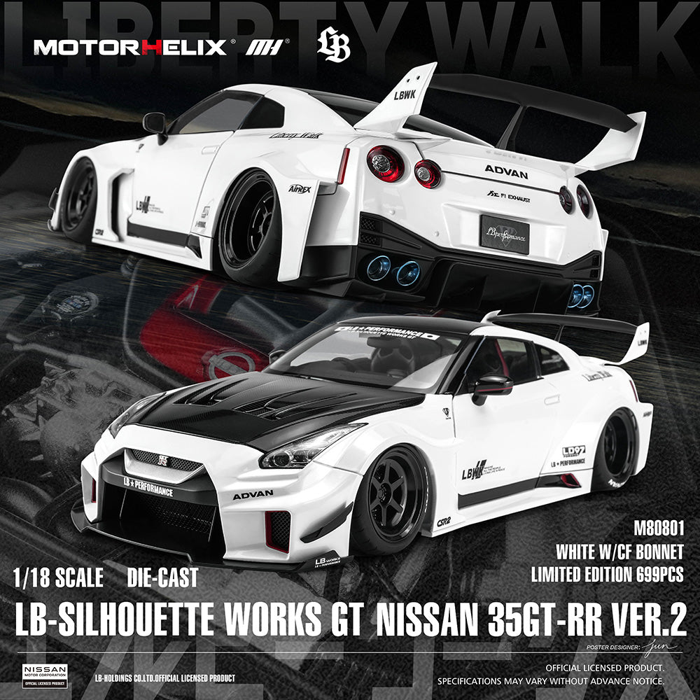 Pre Order 1/18 Motorhelix LB-Silhouette Works GT Nissan 35GT-RR Ver.1 GT-R R35 Full Open Diecast Model