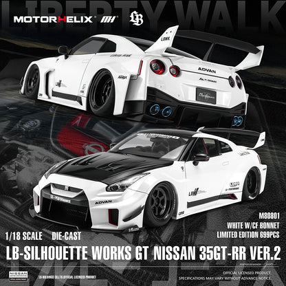 Pre Order 1/18 Motorhelix LB-Silhouette Works GT Nissan 35GT-RR Ver.1 GT-R R35 Full Open Diecast Model