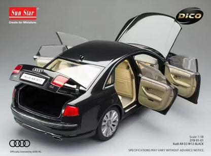 Pre Order 1/18 Sun Star DICO Audi A8 D3 W12 Black Silver Full Open Diecast Model