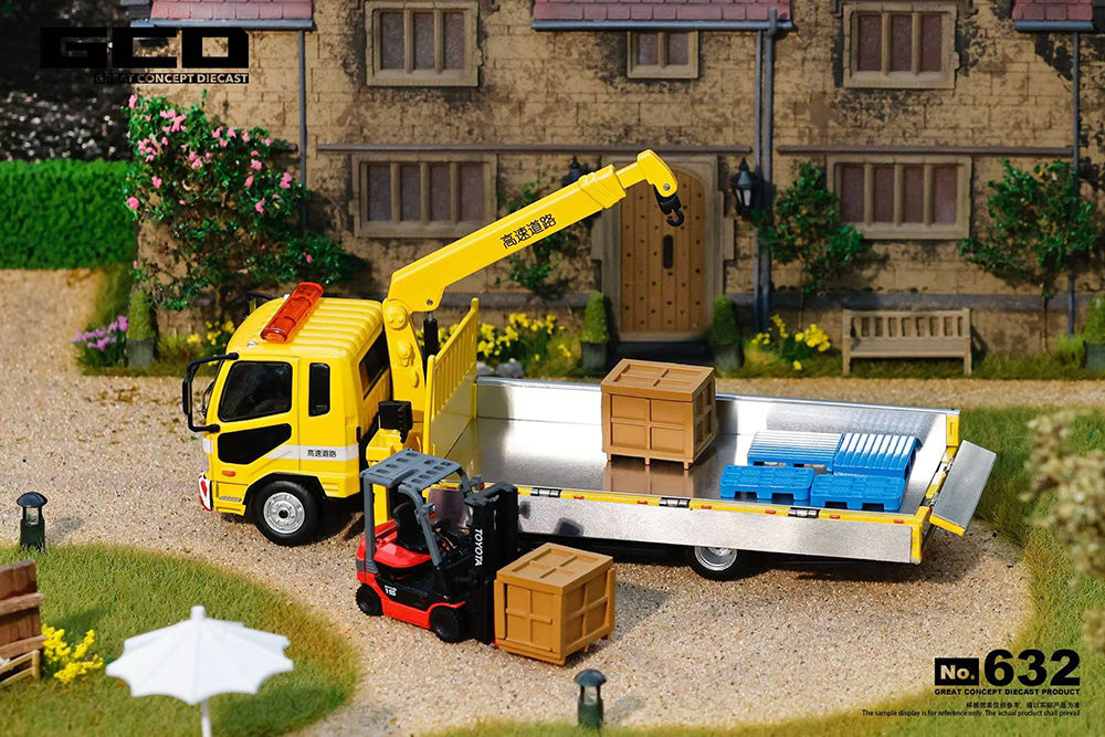 Pre Order 1/64 GCD Mitsubishi Fuso Fighter 1024 Truck with Crane + Toyota Forklift Set Diecast Model