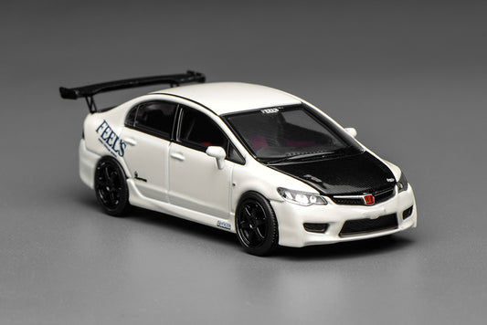 Pre Order 1/64 Motorhelix Honda Civic Type R FD2 FEEL's Livery White Openable Engine Cover Diecast Model