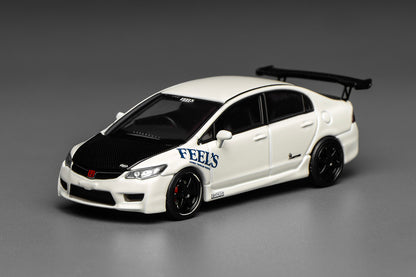 Pre Order 1/64 Motorhelix Honda Civic Type R FD2 FEEL's Livery White Openable Engine Cover Diecast Model