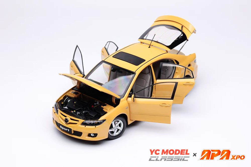 Pre Order 1/18 YC Model x APAxpo 2026 Foshan Expo Twin-Car Set 2006 Mazda 6 Yellow Sedan + Wagon Diecast Full Open
