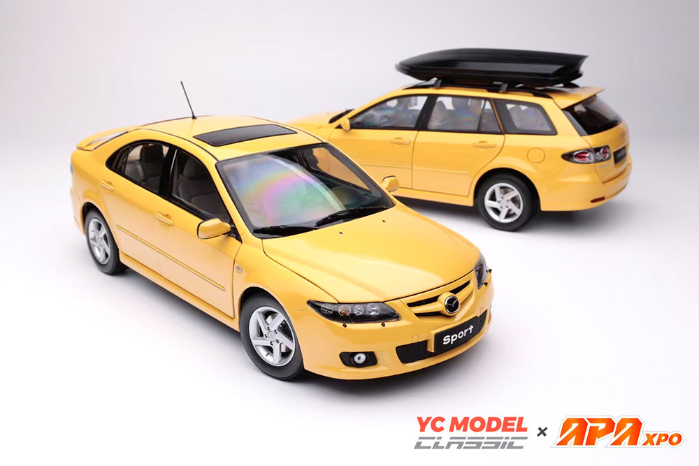 Pre Order 1/18 YC Model x APAxpo 2026 Foshan Expo Twin-Car Set 2006 Mazda 6 Yellow Sedan + Wagon Diecast Full Open