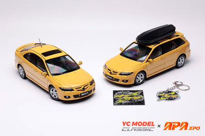 Pre Order 1/18 YC Model x APAxpo 2026 Foshan Expo Twin-Car Set 2006 Mazda 6 Yellow Sedan + Wagon Diecast Full Open