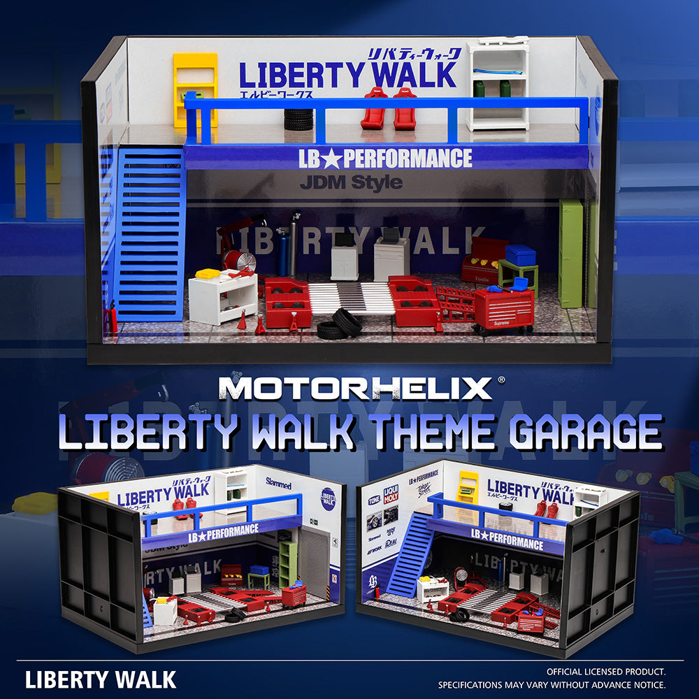 1/64 LBWK R34＆バイク＆フィギュアのジオラマ MAGIC CITY 1/64スケール 「LBWKジオラマ