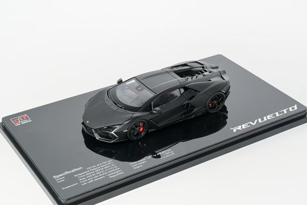 Pre Order 1/43 LCD Lamborghini Revuelto Matte Black Diecast Full Open