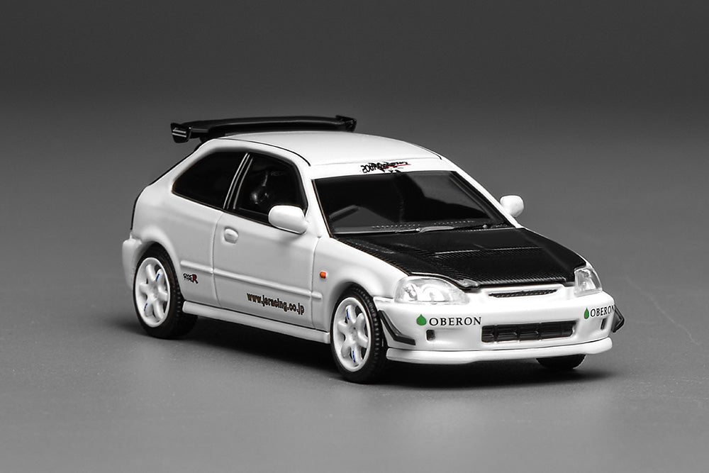 1/64 Motorhelix Honda Civic Type R EK9 J's Racing Livery White Openable Engine Cover Diecast Model