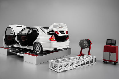 1/18 Motorhelix Mitsubishi Lancer EVO IV 4th GSR White Diecast Full Open w/ Dyno Rally Lamp Pod