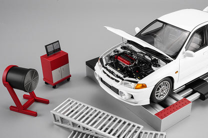 1/18 Motorhelix Mitsubishi Lancer EVO IV 4th GSR White Diecast Full Open w/ Dyno Rally Lamp Pod
