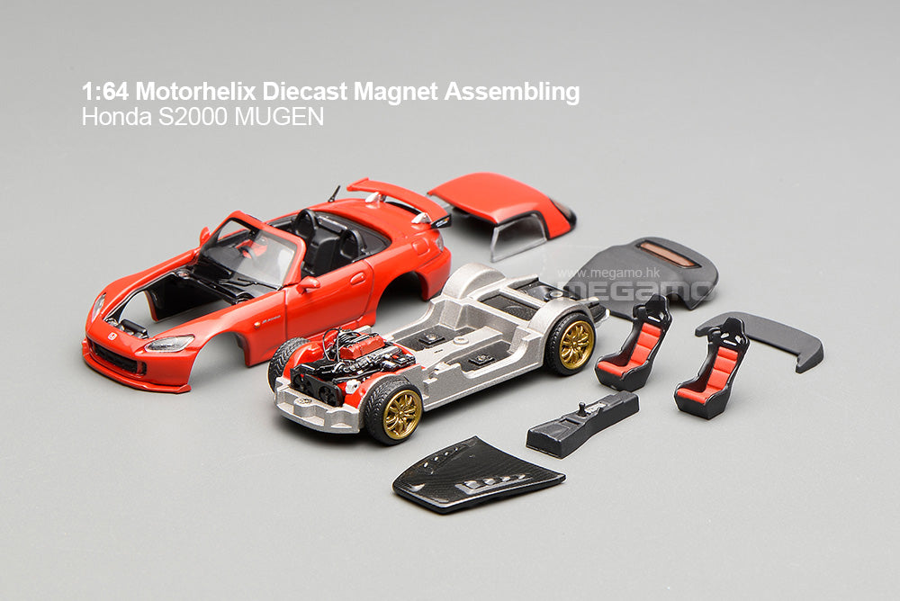 1/64 Motorhelix Honda AP2 S2000 Mugen Version Yellow Red Magnet Assembling Diecast Model