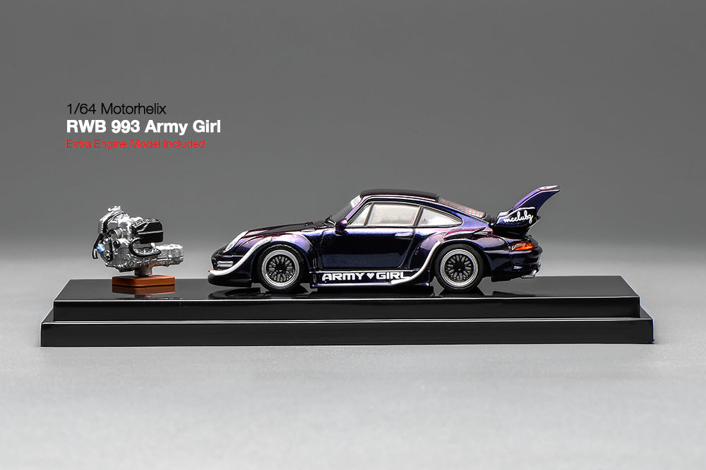 Pre Order 1:64 Motorhelix MH RWB 993 Army Girl Motozolo Porsche 911 Widebody Diecast Model