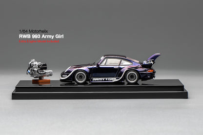 Pre Order 1:64 Motorhelix MH RWB 993 Army Girl Motozolo Porsche 911 Widebody Diecast Model
