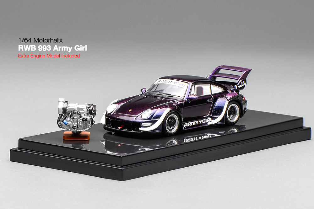 Pre Order 1:64 Motorhelix MH RWB 993 Army Girl Motozolo Porsche 911 Widebody Diecast Model