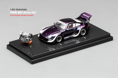 Pre Order 1:64 Motorhelix MH RWB 993 Army Girl Motozolo Porsche 911 Widebody Diecast Model