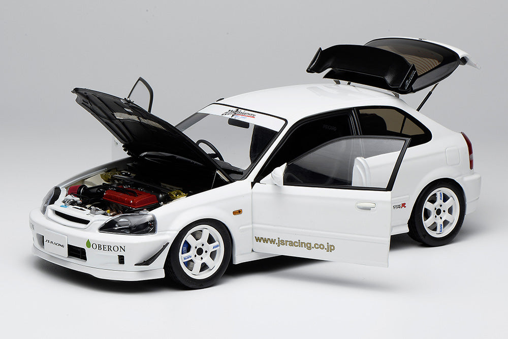 1/18 Motorhelix Honda Civic Type R EK9 J's Racing White Carbon Hood JDM Diecast Full Open
