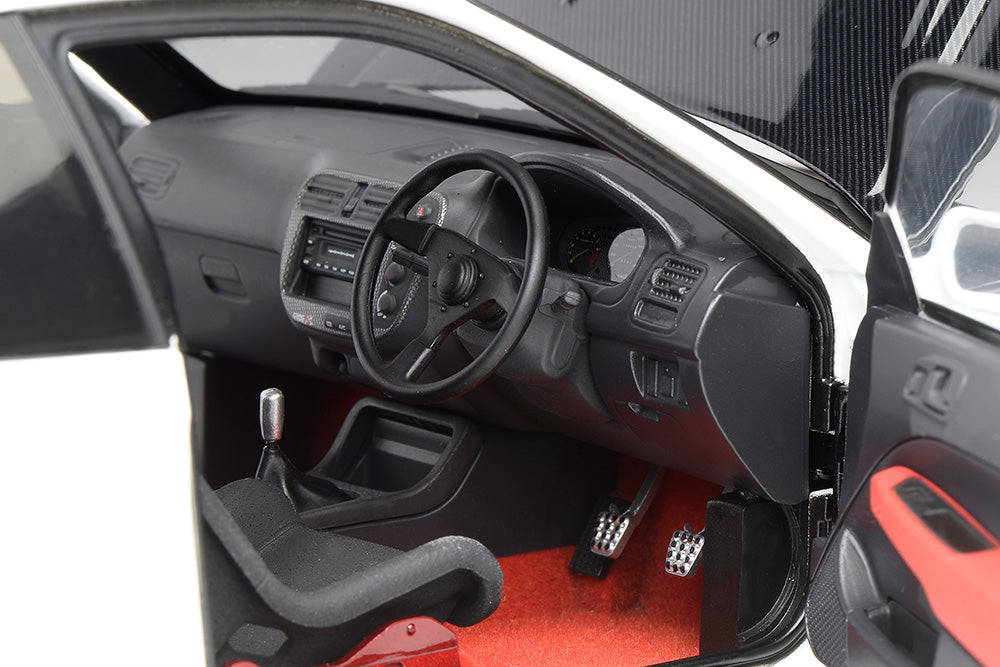 1/18 Motorhelix Honda Civic Type R EK9 J's Racing White Carbon Hood JDM Diecast Full Open