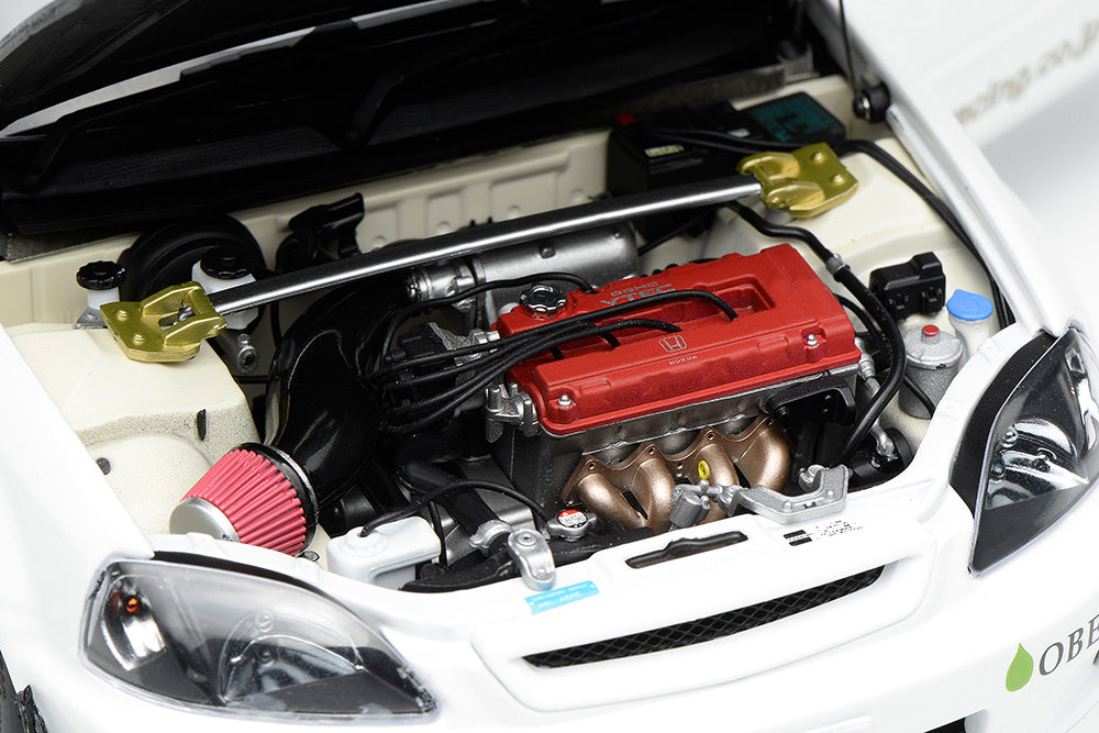 1/18 Motorhelix Honda Civic Type R EK9 J's Racing White Carbon Hood JDM Diecast Full Open