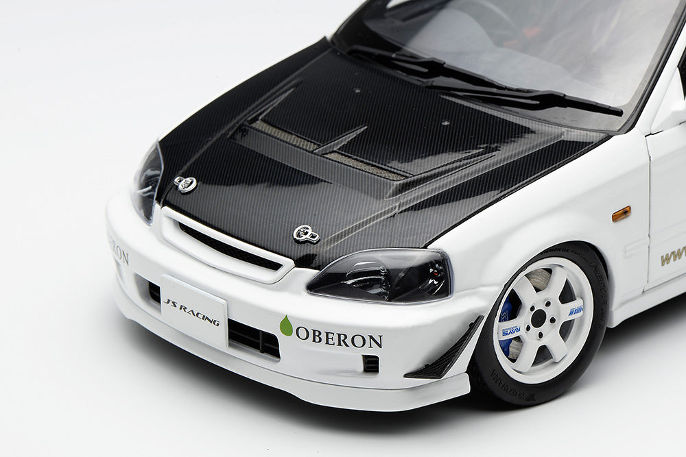 1/18 Motorhelix Honda Civic Type R EK9 J's Racing White Carbon Hood JDM Diecast Full Open