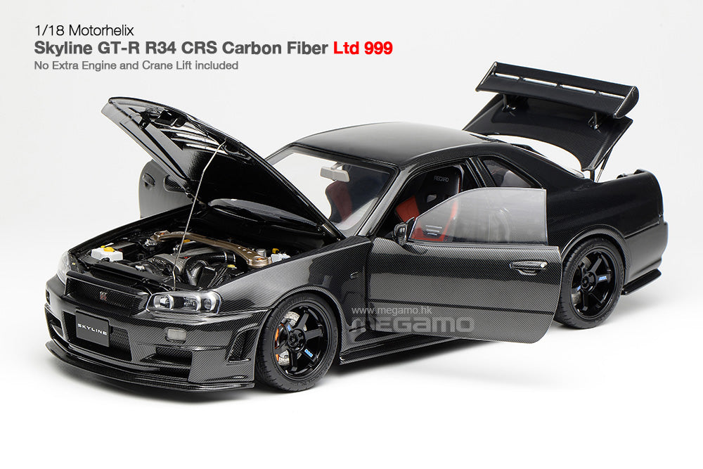 Pre Order 1/18 Motorhelix Nissan Skyline GT-R R34 CRS Full Carbon Fiber Ltd 999 JDM Full Open Diecast Model