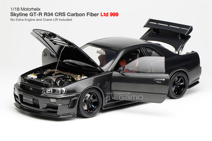 Pre Order 1/18 Motorhelix Nissan Skyline GT-R R34 CRS Full Carbon Fiber Ltd 999 JDM Full Open Diecast Model