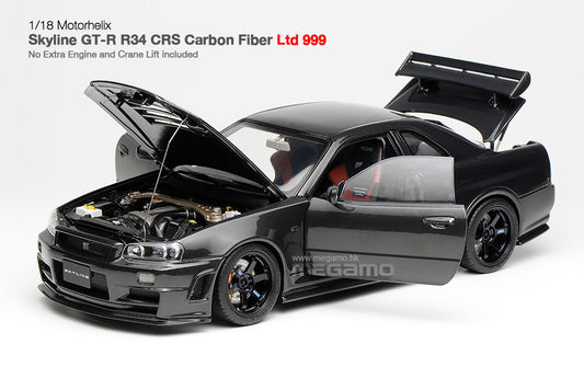 Pre Order 1/18 Motorhelix Nissan Skyline GT-R R34 CRS Full Carbon Fiber Ltd 999 JDM Full Open Diecast Model