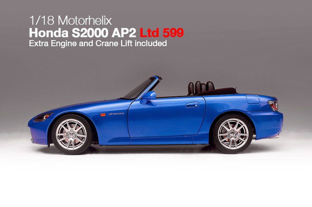 1/18 Motorhelix Honda S2000 AP2 Blue Silver JDM Diecast Full Open with Engine Model