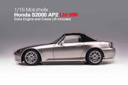 1/18 Motorhelix Honda S2000 AP2 Blue Silver JDM Diecast Full Open with Engine Model