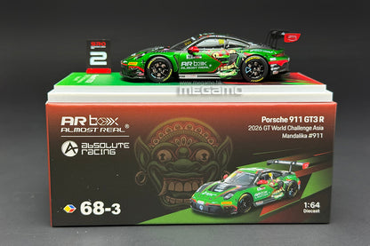 1/64 Almost Real AR Box Porsche 911 GT3 R 2026 GT World Challenge Asia Mandalika Absolute Racing Barong Green Livery