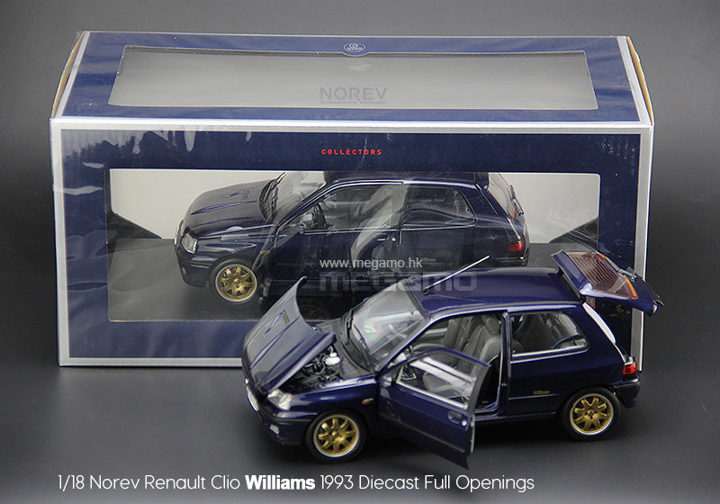 1/18 Norev Renault Clio Williams 1993 Blue 16s White 1991 Diecast Full Open