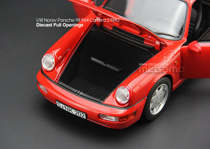 1/18 Norev Porsche 911 964 Carrera 2 1990 Red Diecast Full Open