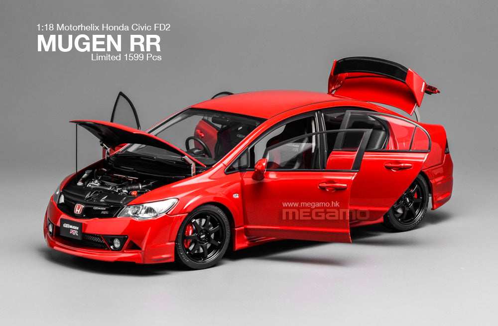 Pre Order 1/18 Motorhelix Honda Civic FD2 Mugen RR Red JDM Diecast Full Open Model Limited 1599 Pcs