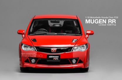 Pre Order 1/18 Motorhelix Honda Civic FD2 Mugen RR Red JDM Diecast Full Open Model Limited 1599 Pcs