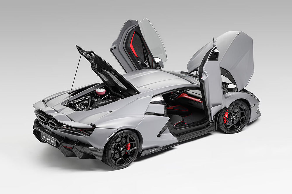 Near-in-stock 1/18 LCD Lamborghini Revuelto Matt Grey Diecast Full Open