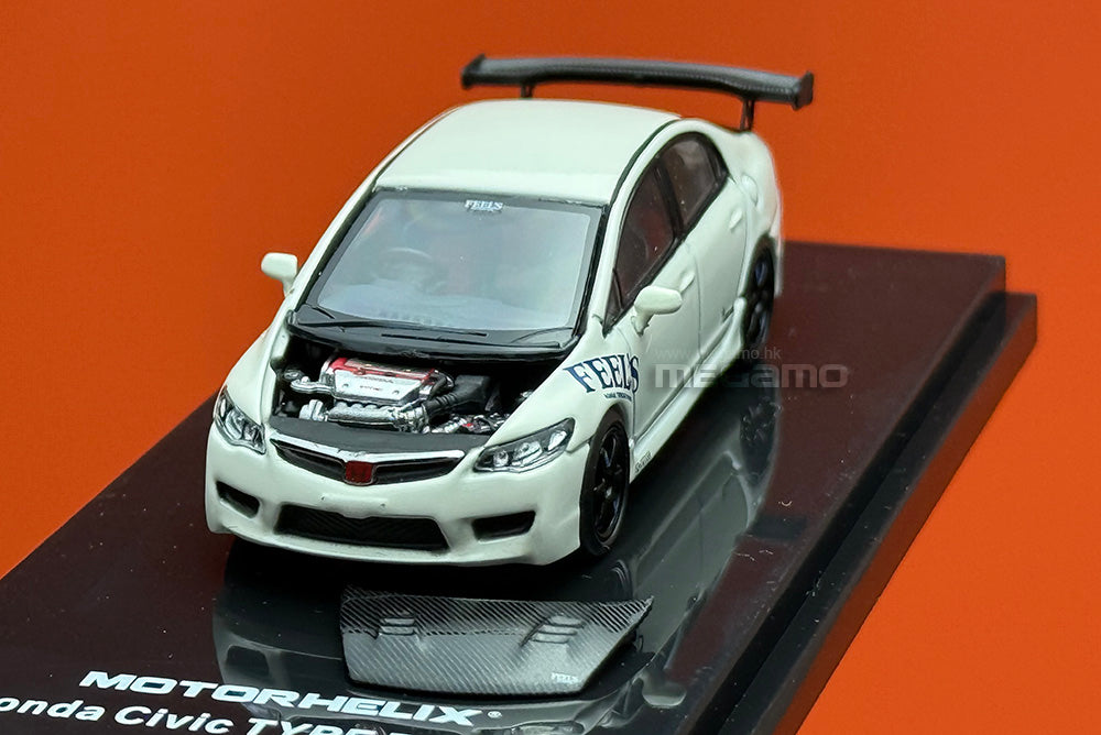 1/64 Motorhelix Honda Civic Type R FD2 FEEL's Livery White Openable Engine Cover Diecast Model